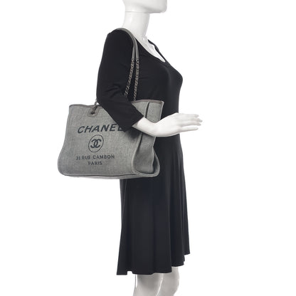 Chanel Woven Straw Raffia Small Deauville Tote Grey 2 of 9