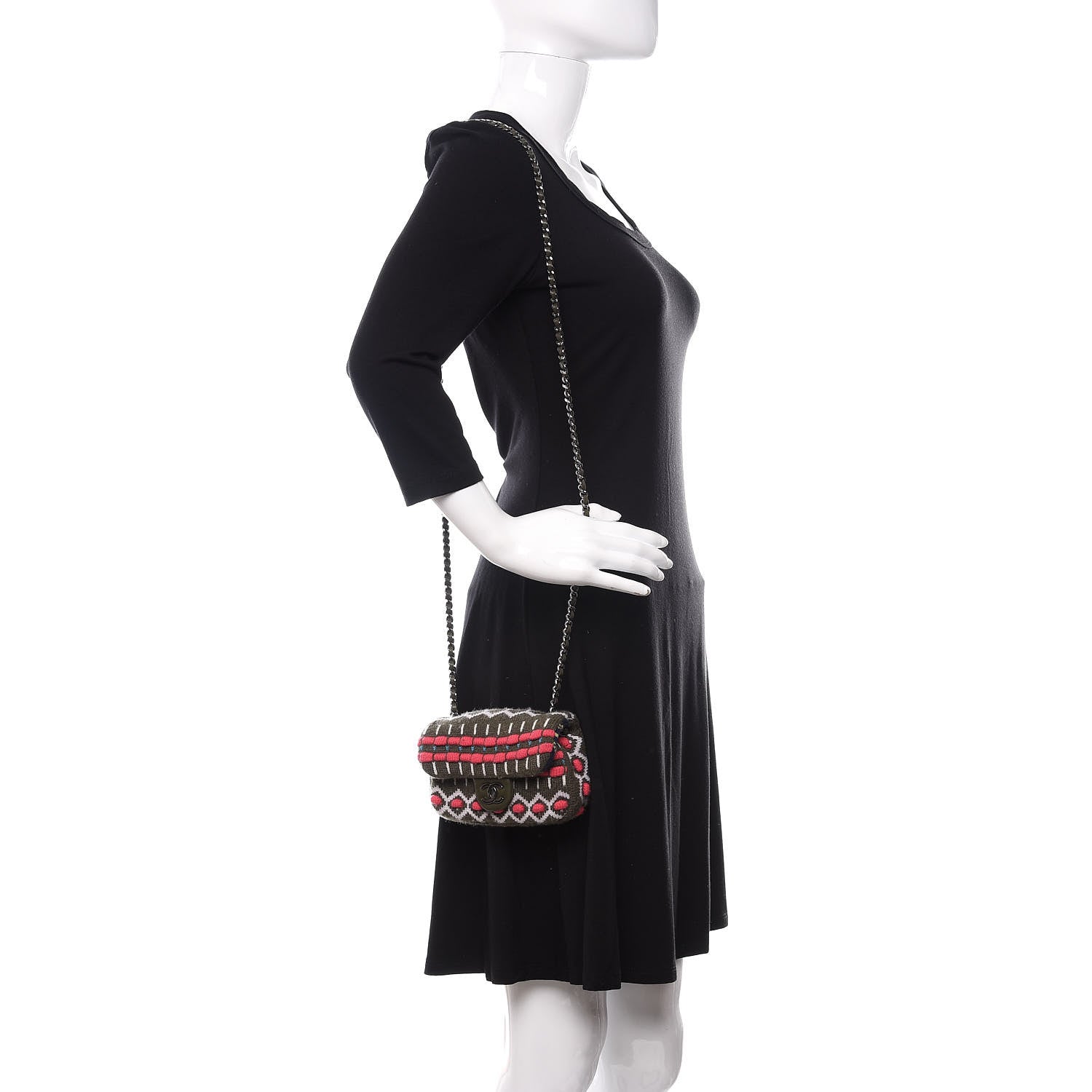 Chanel Cashmere Knit Extra Mini Single Flap Khaki Multicolor 2 of 11