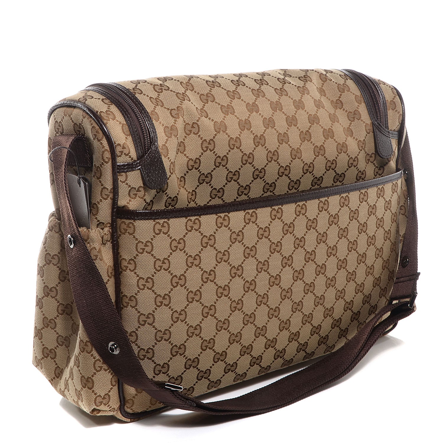 Gucci Monogram Natural Pigskin Large Diaper Bag Beige Ebony Cocoa Dark Chocolate 2 of 12
