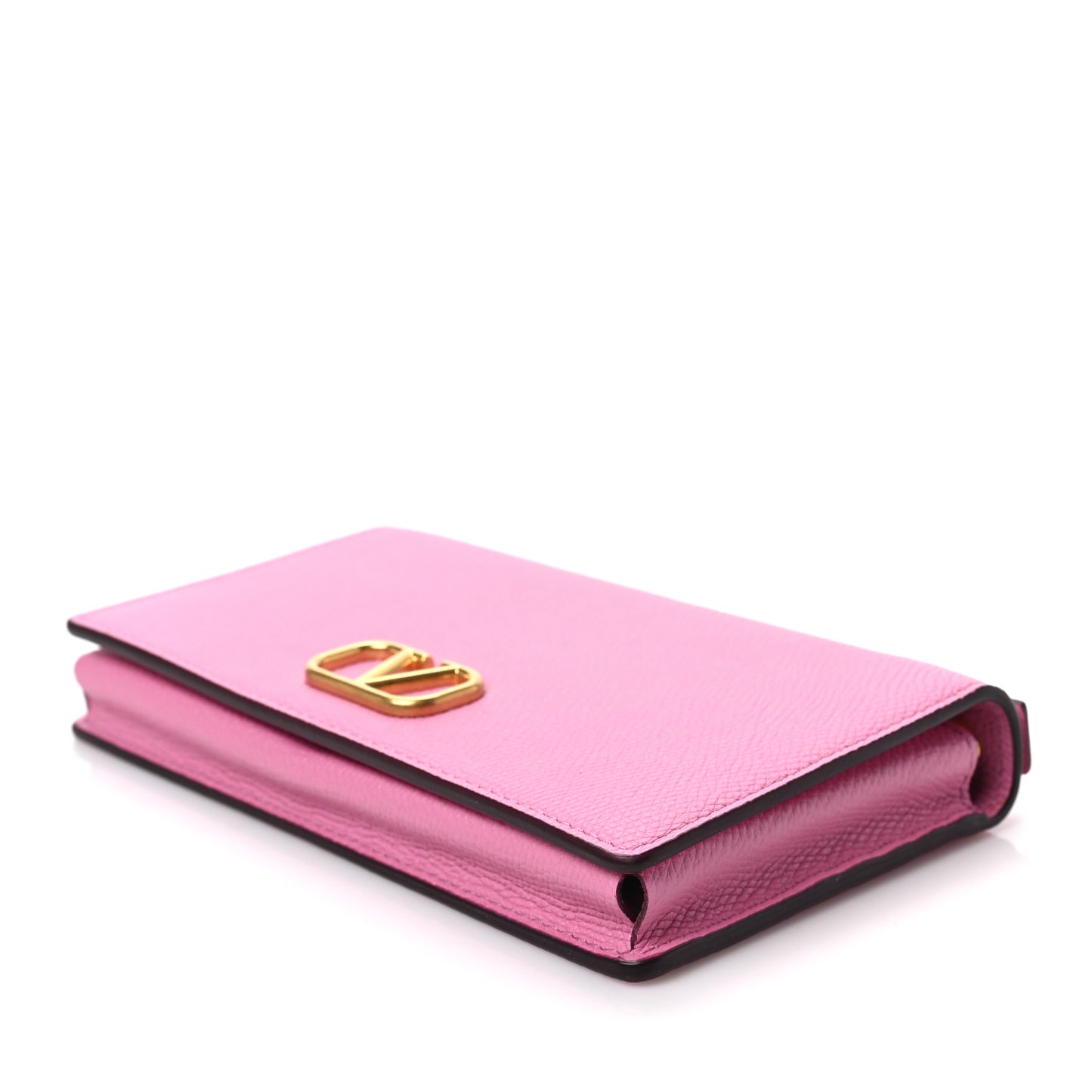 Grainy Calfskin VLogo Top Handle Wallet With Chain Feminine Pink