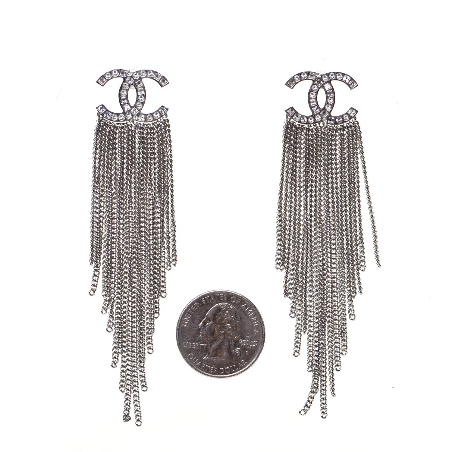 Chanel Baguette Crystal CC Chain Drop Earrings Silver 2 of 8