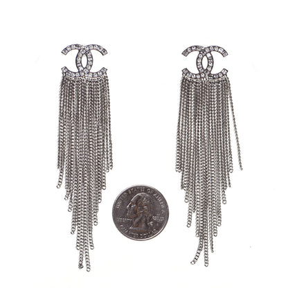 Chanel Baguette Crystal CC Chain Drop Earrings Silver 2 of 8