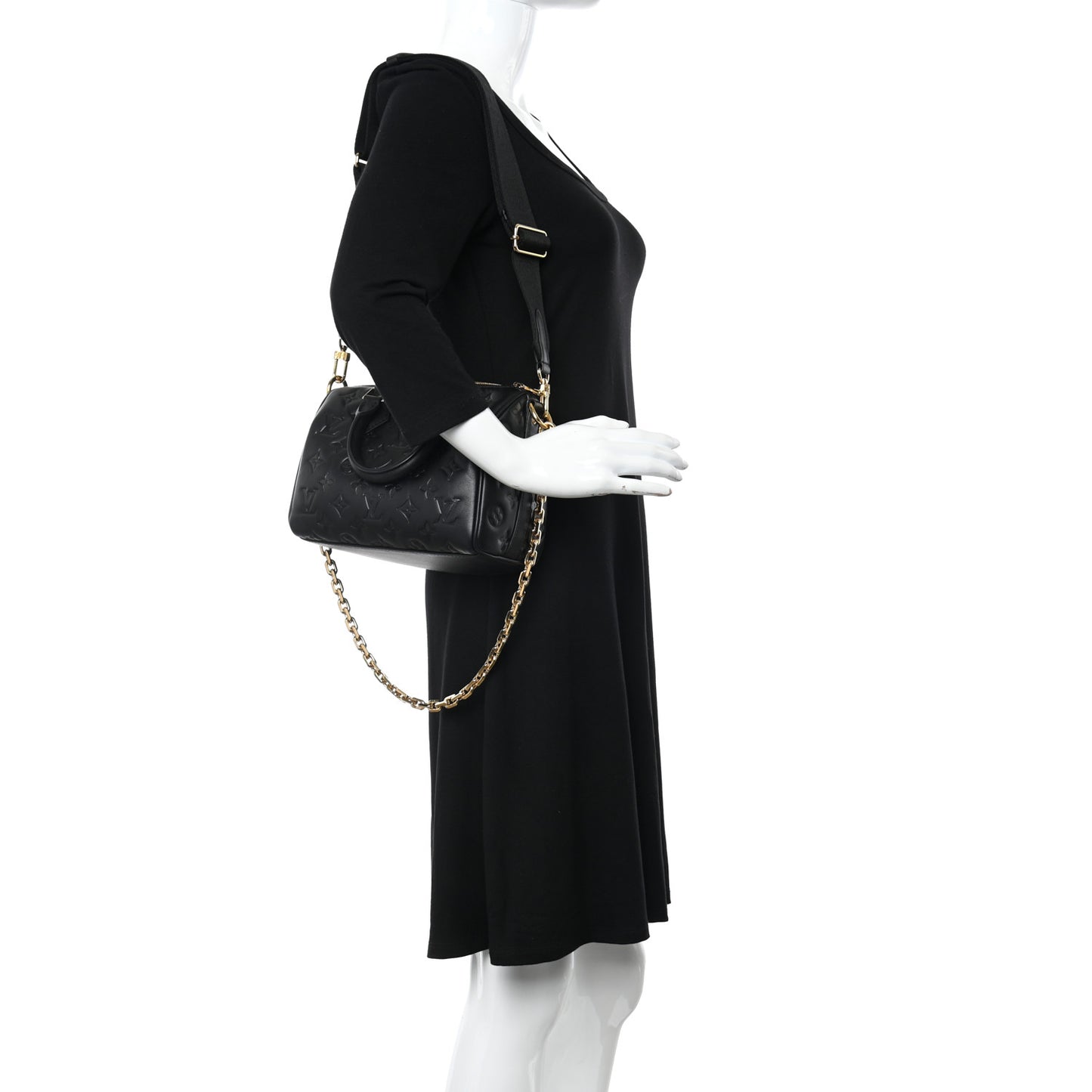 Lambskin Embossed Monogram Speedy 22 Bandouliere Black