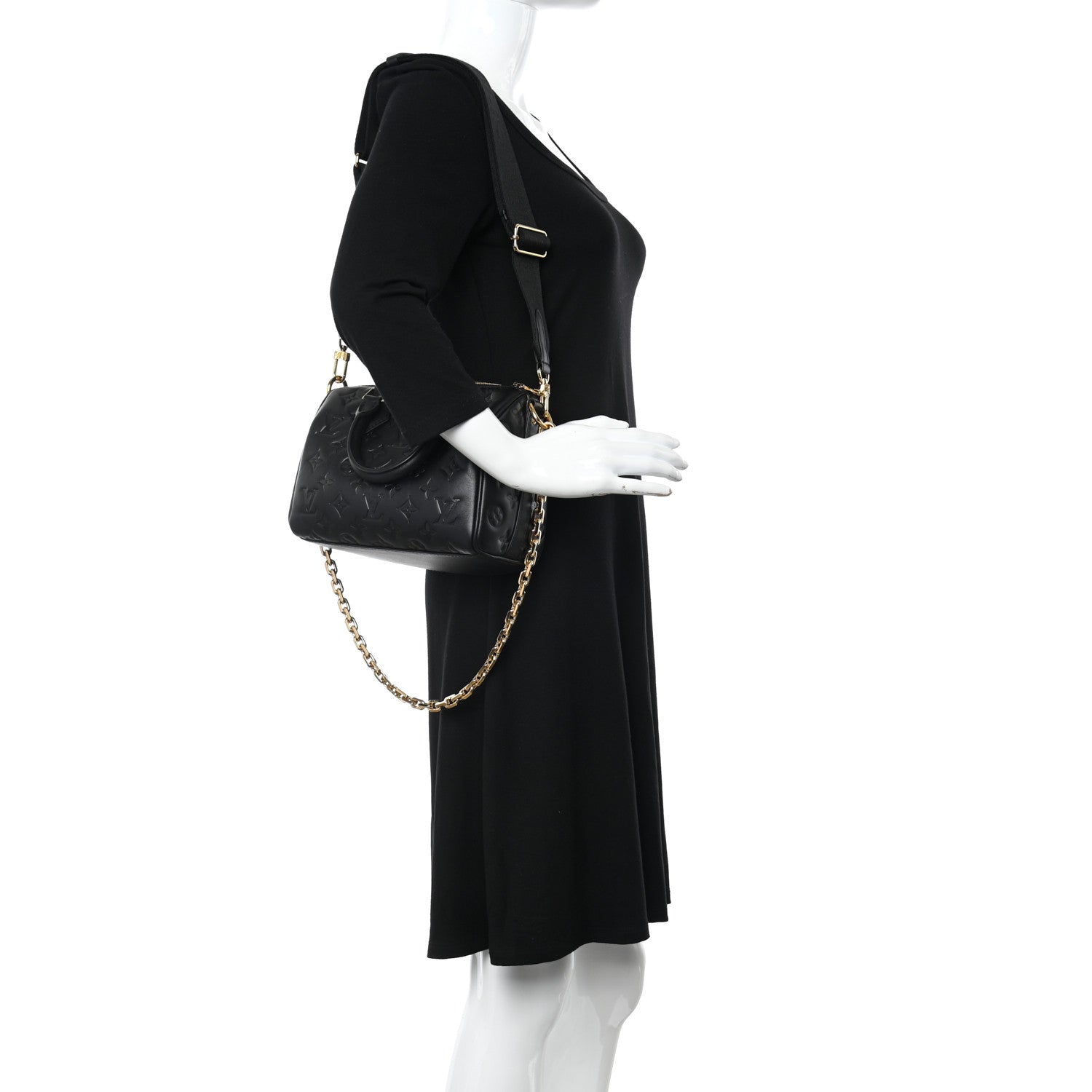 Louis Vuitton Lambskin Embossed Monogram Speedy 22 Bandouliere Black 2 of 9