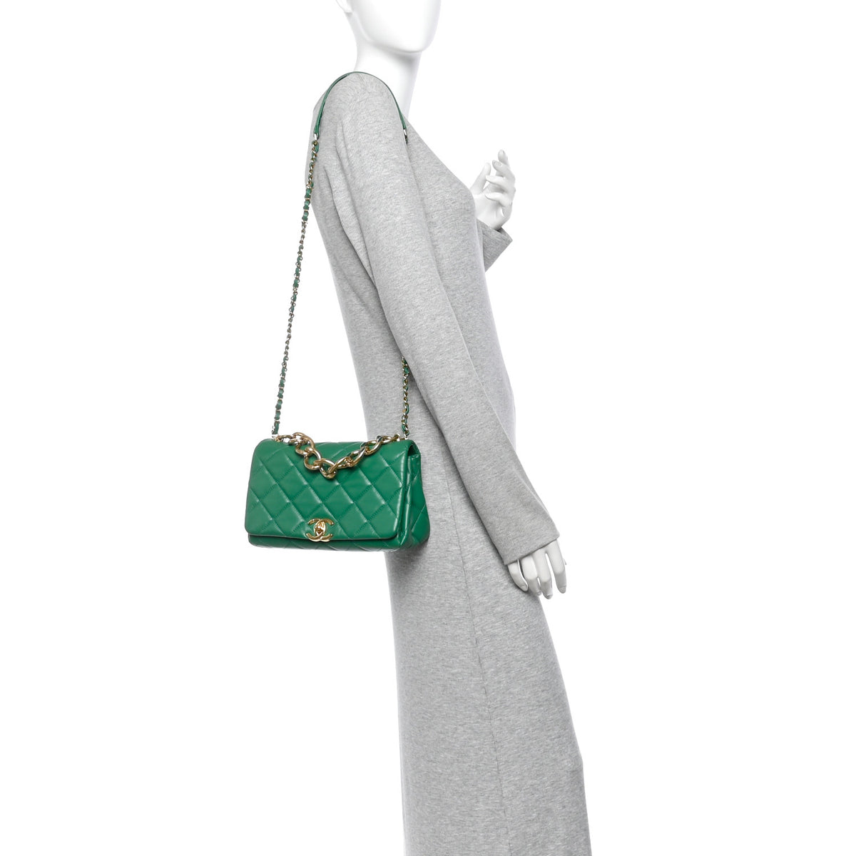 Lambskin Quilted Medium Color Match Flap Green