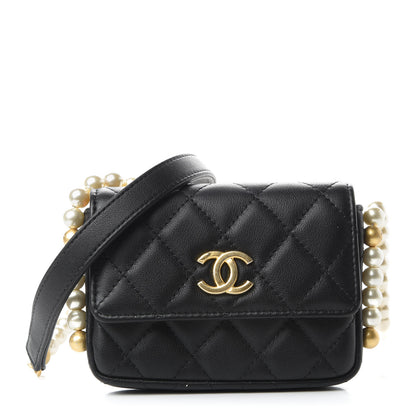 Chanel Calfskin Quilted About Pearls Card Holder Flap With Chain Black 1 of 10