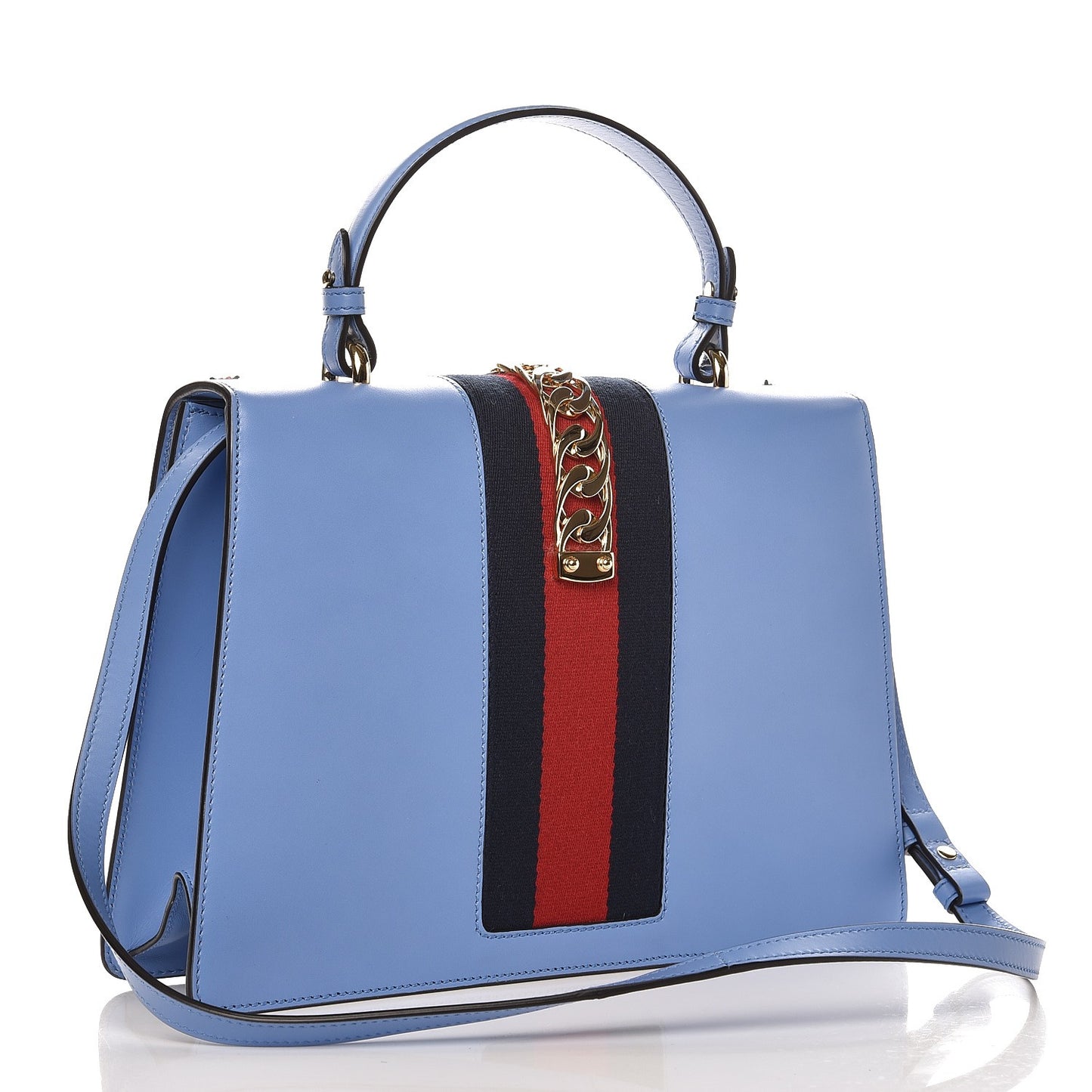 Calfskin Embroidered Medium Sylvie Top Handle Bag Clear Sky Blue