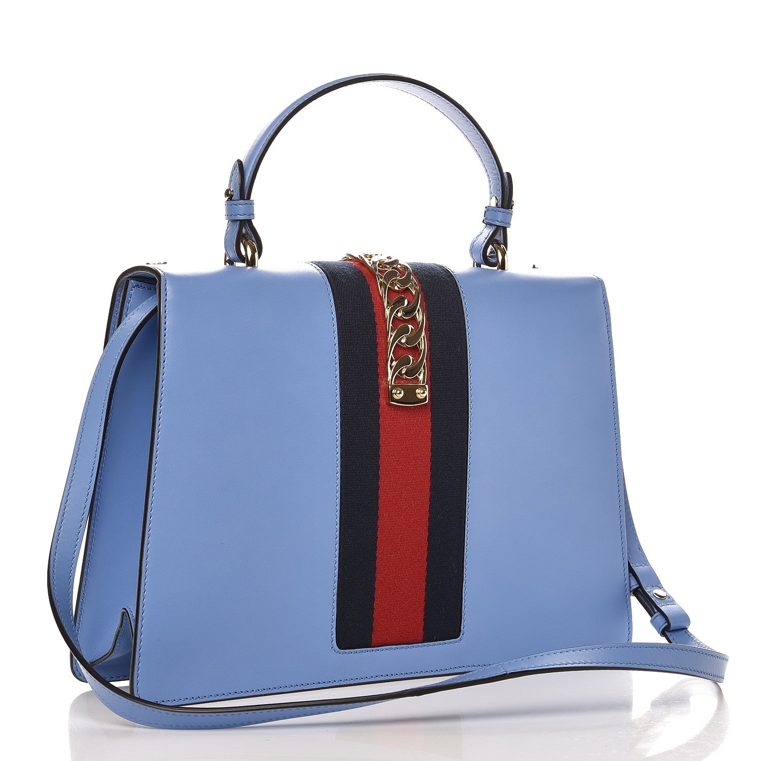Gucci Calfskin Embroidered Medium Sylvie Top Handle Bag Clear Sky Blue 4 of 8