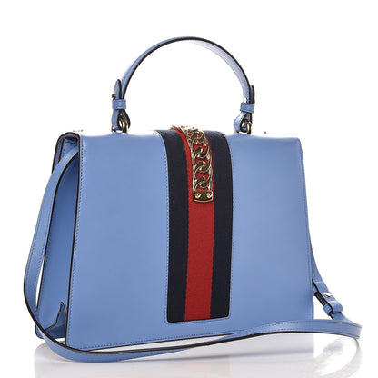 Gucci Calfskin Embroidered Medium Sylvie Top Handle Bag Clear Sky Blue 4 of 8