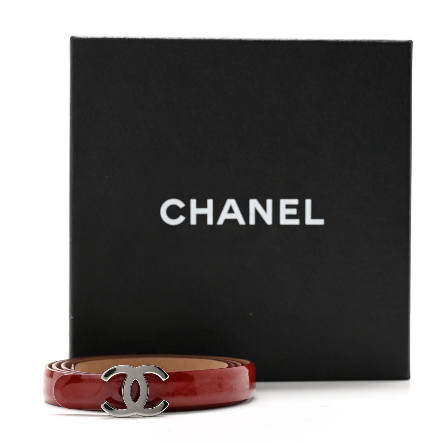 Patent Calfskin CC Logo Skinny Belt 90 36 Red