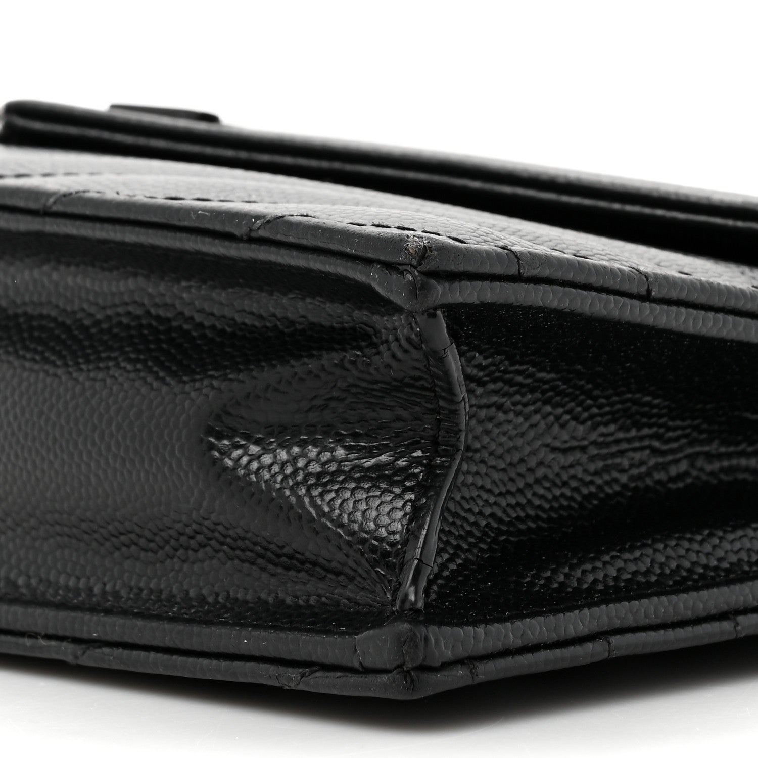 Saint Laurent Grain De Poudre Matelasse Chevron Monogram Monochrome Envelope Chain Wallet Black 9 of 13