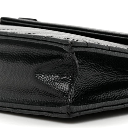 Saint Laurent Grain De Poudre Matelasse Chevron Monogram Monochrome Envelope Chain Wallet Black 9 of 13