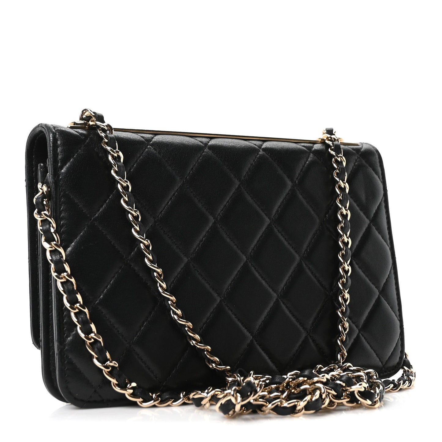 Lambskin Quilted Trendy CC Wallet On Chain WOC Black