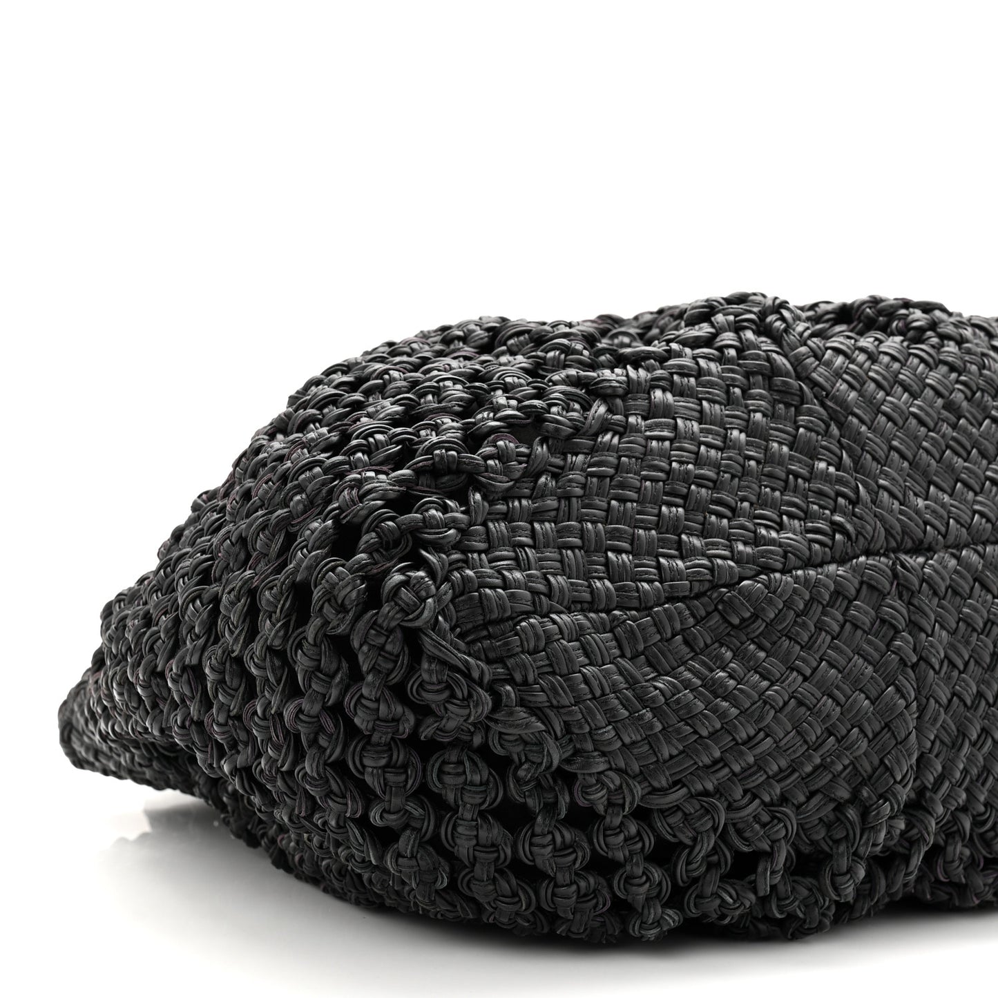 Woven Calfskin Gancini Shoulder Bag Black