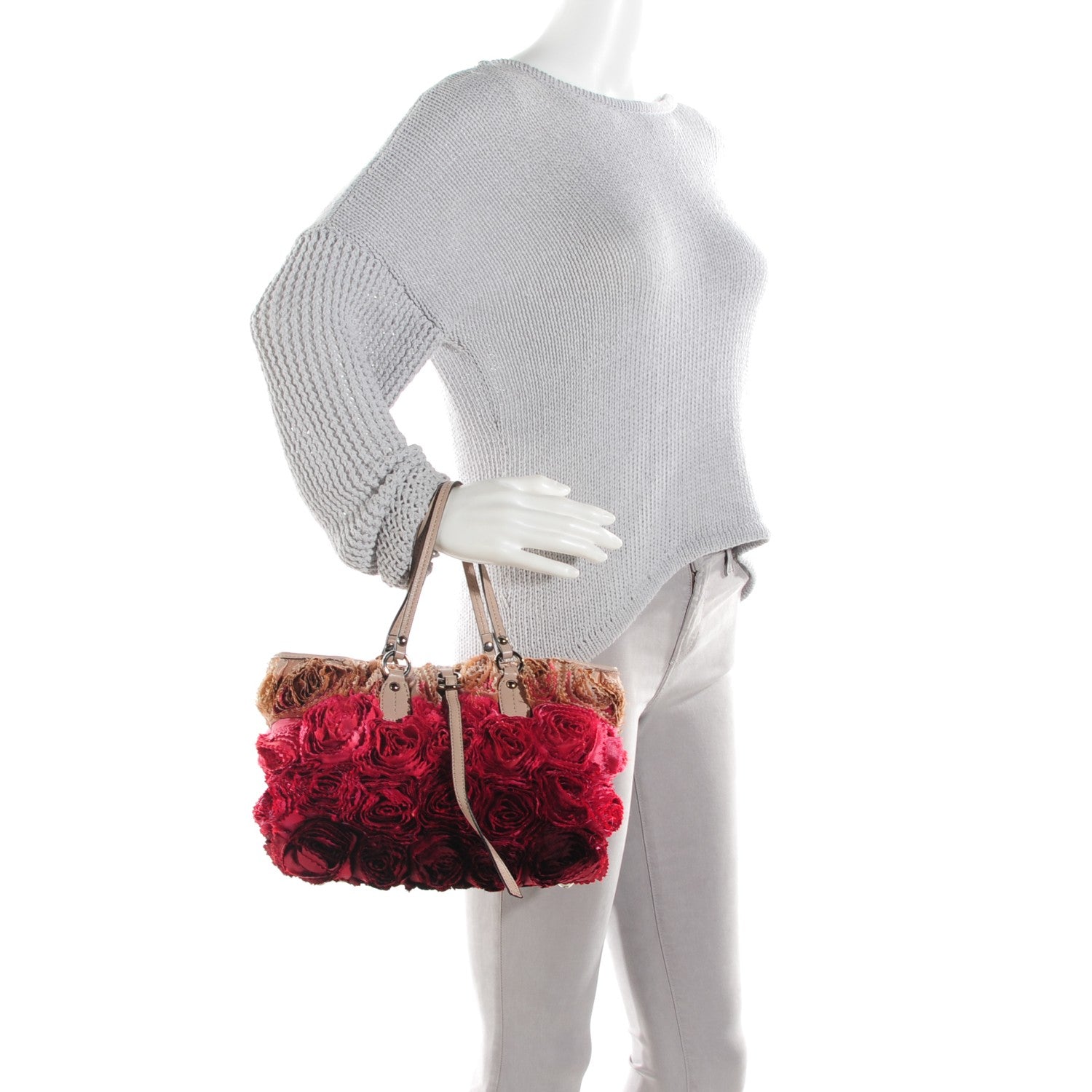 Valentino Garavani Silk Rosier Small Tote Pink Red 2 of 8