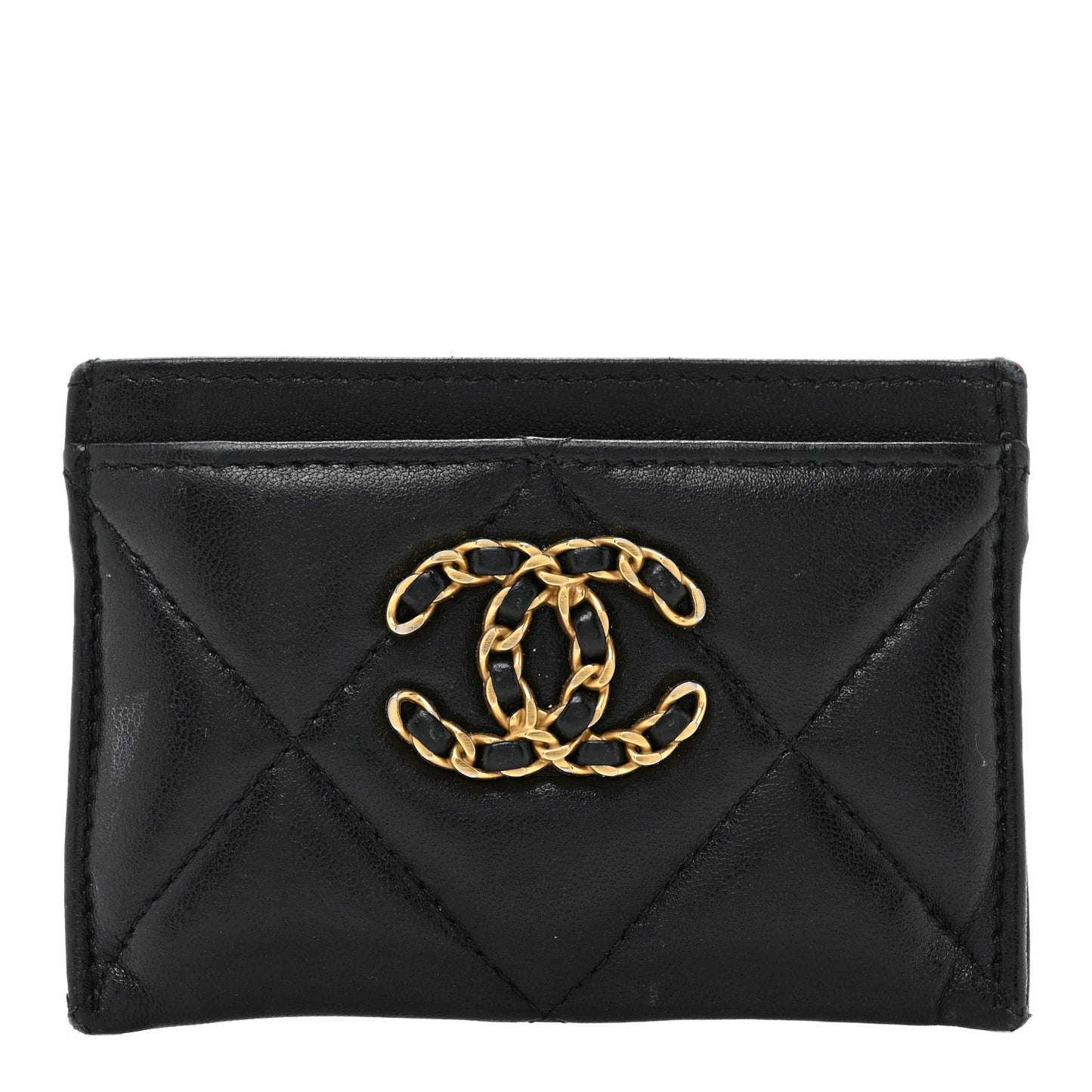 Lambskin Quilted Chanel 19 Card Holder Black