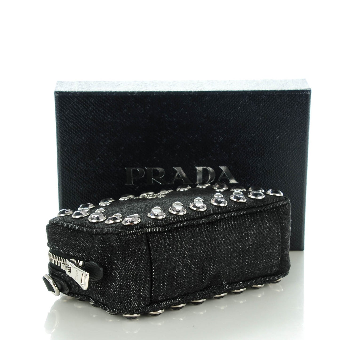 Denim Studded Embellished Mini Camera Crossbody Black