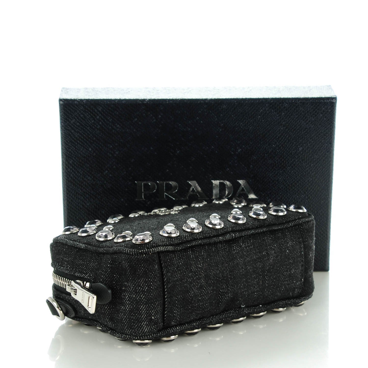Prada Denim Studded Embellished Mini Camera Crossbody Black 4 of 8