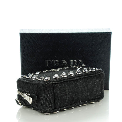 Prada Denim Studded Embellished Mini Camera Crossbody Black 4 of 8