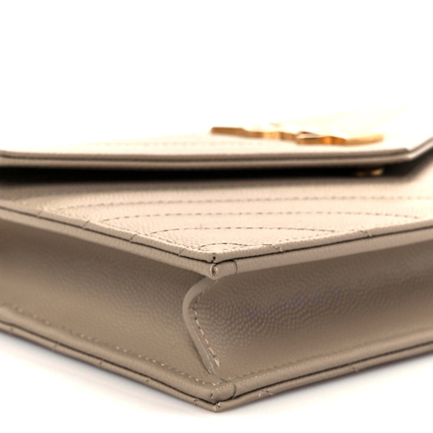 Saint Laurent Grain De Poudre Matelasse Chevron Monogram Envelope Chain Wallet Dark Beige 16 of 19