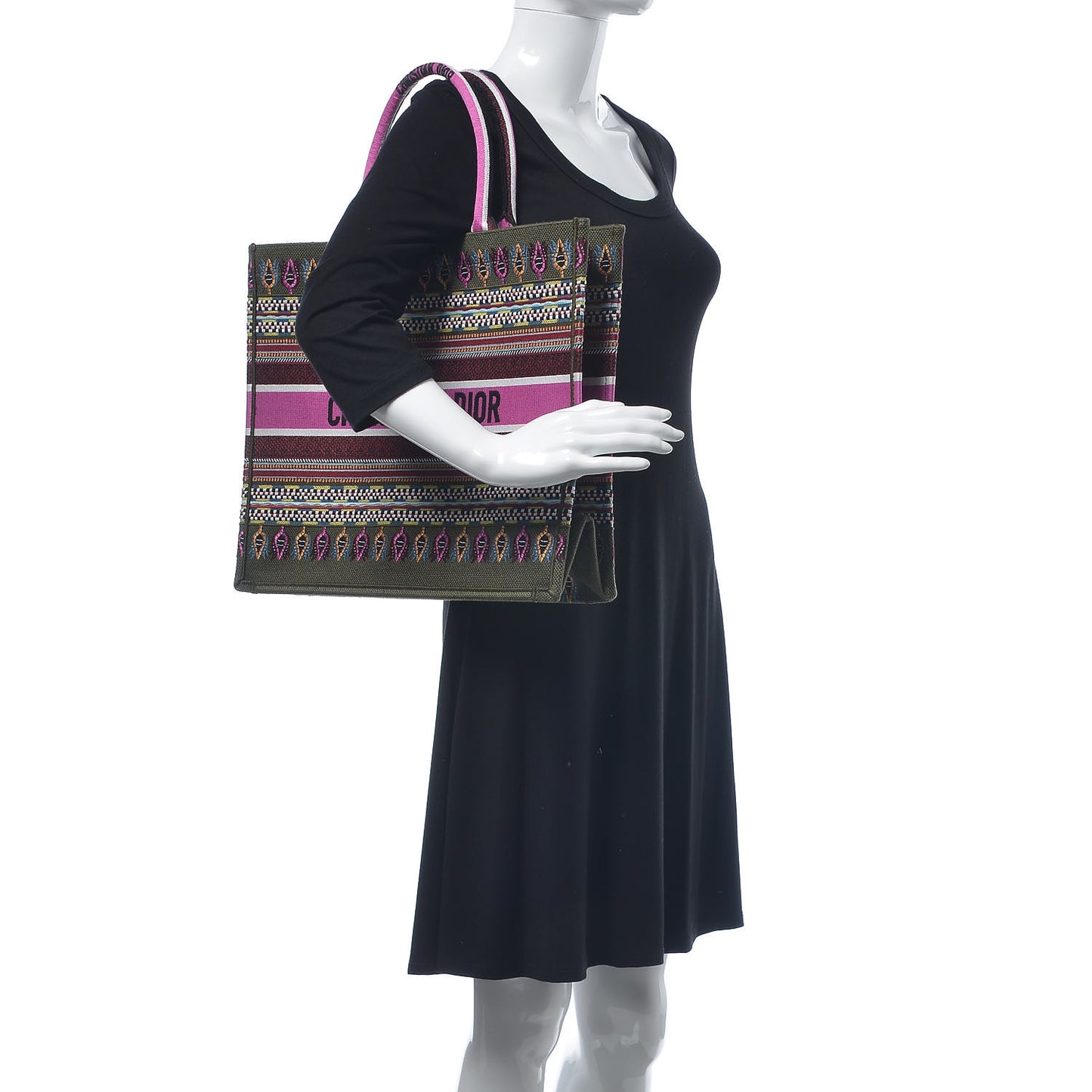 Canvas Embroidered Book Tote Olive Multicolor