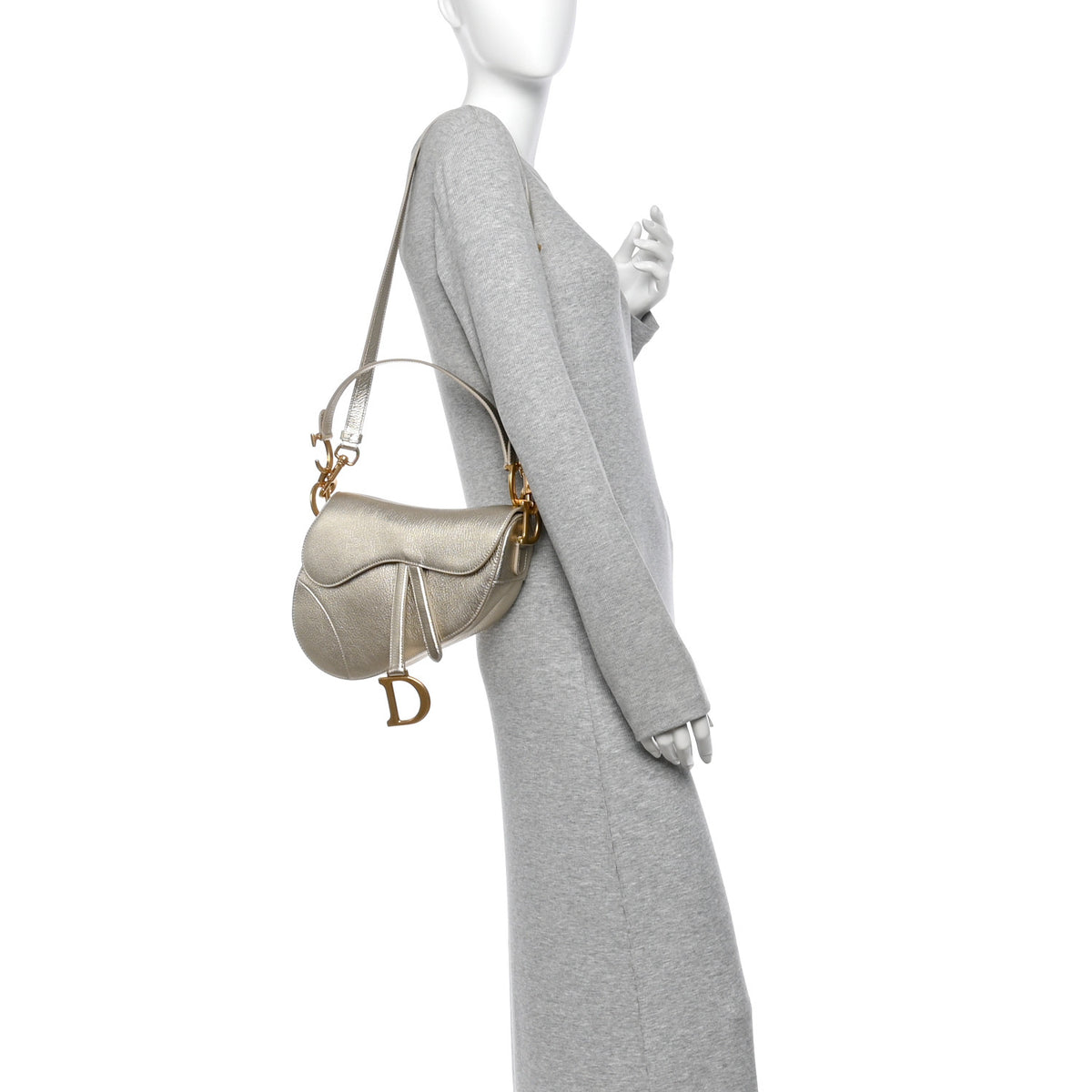 Metallic Goatskin Saddle Bag With Strap Gold