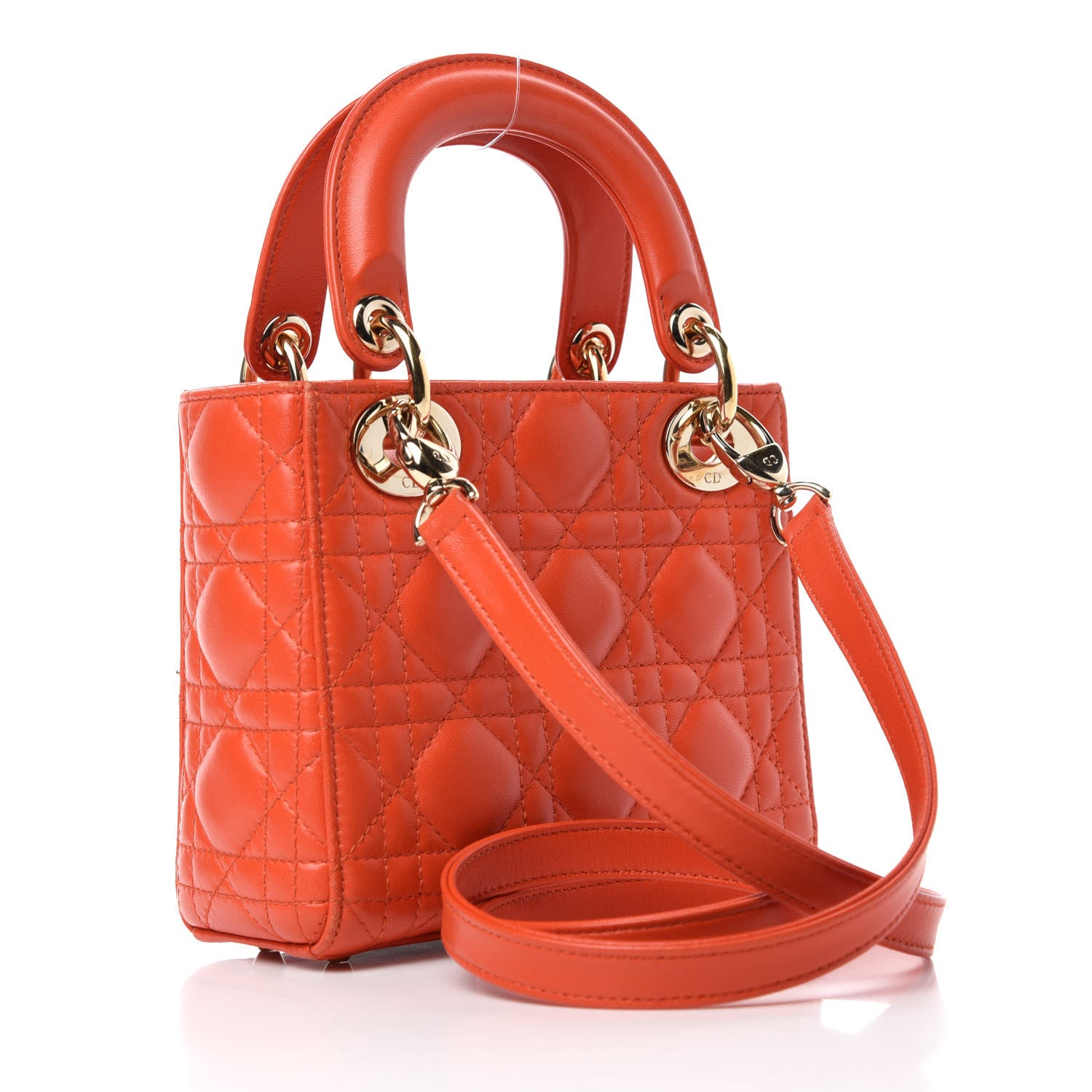 Christian Dior Lambskin Cannage Mini Lady Dior Orange 3 of 10