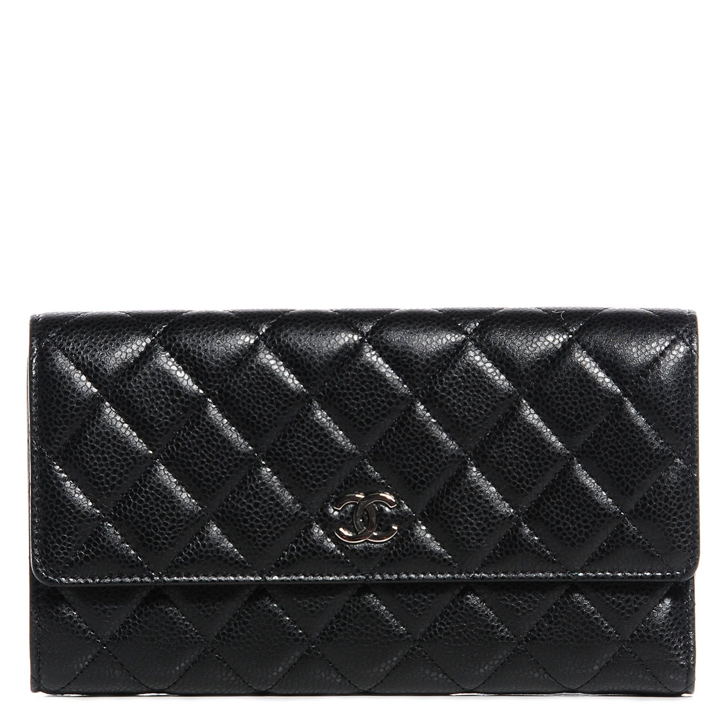 Caviar Quilted Long Flap Wallet Black