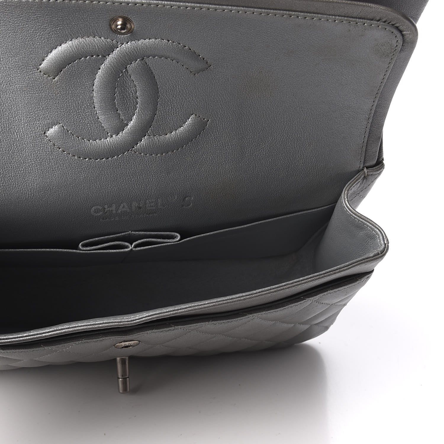 Chanel Metallic Lambskin Quilted Medium Double Flap Silver 5 of 9