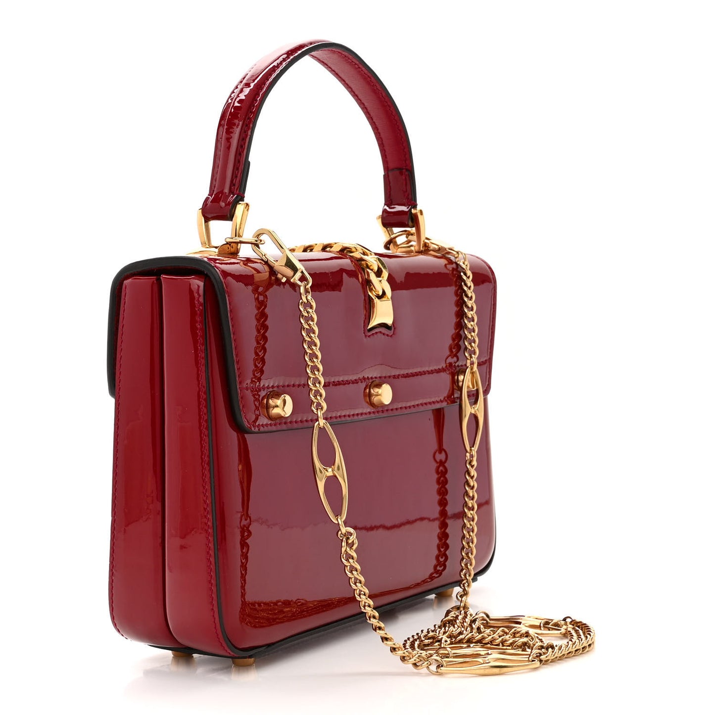 Mousse Top Patent Mini Sylvie 1969 Top Handle Bag New Cherry Red