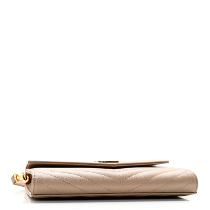 Saint Laurent Grain De Poudre Matelasse Chevron Monogram Envelope Clutch Dark Beige 4 of 13