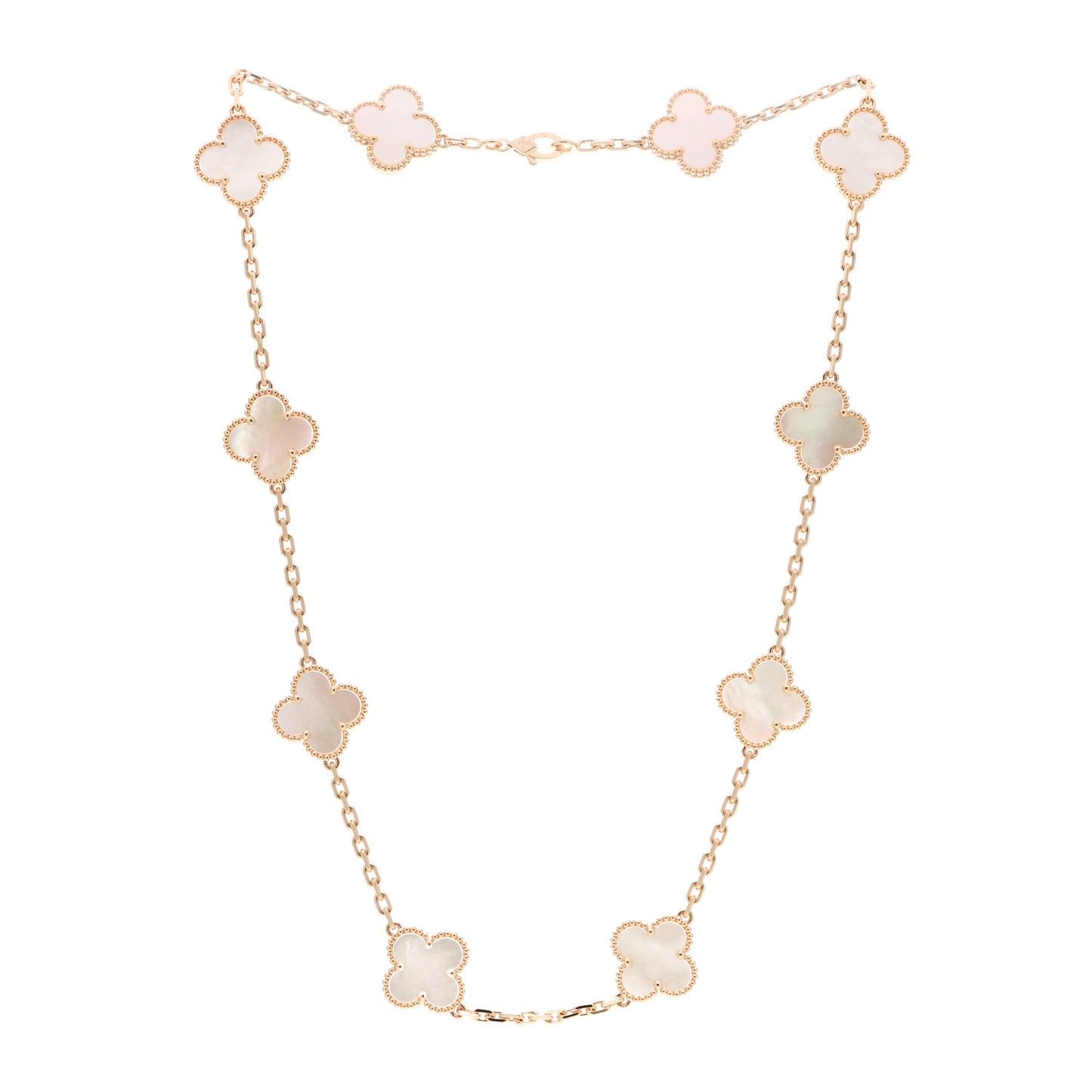 18K Yellow Gold Mother of Pearl 10 Motifs Vintage Alhambra Necklace