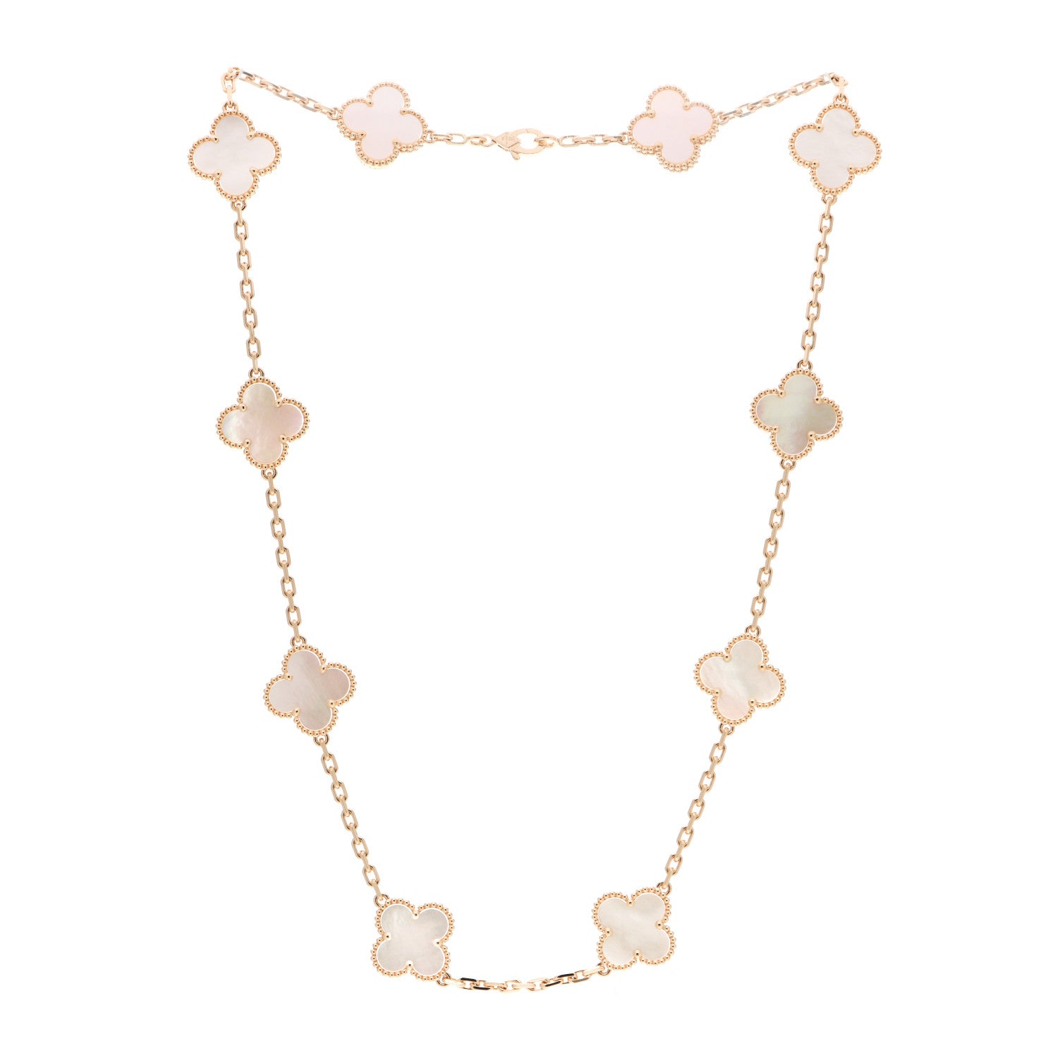 Van Cleef & Arpels 18K Yellow Gold Mother of Pearl 10 Motifs Vintage Alhambra Necklace 3 of 6