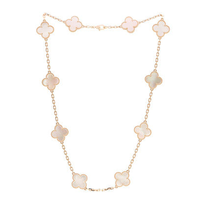 Van Cleef & Arpels 18K Yellow Gold Mother of Pearl 10 Motifs Vintage Alhambra Necklace 3 of 6