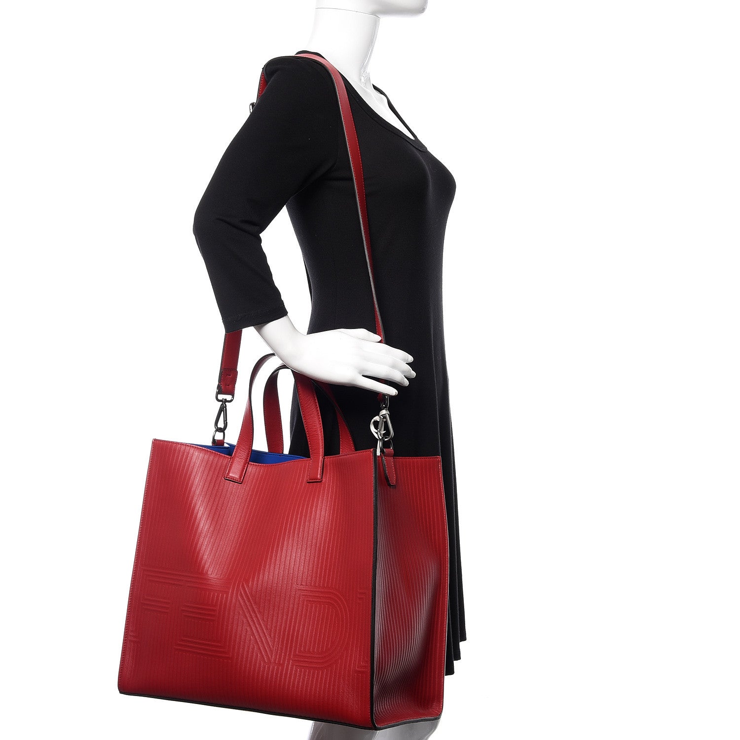 Fendi Calfskin Optic Stripe Shopping Tote Fragola 2 of 10