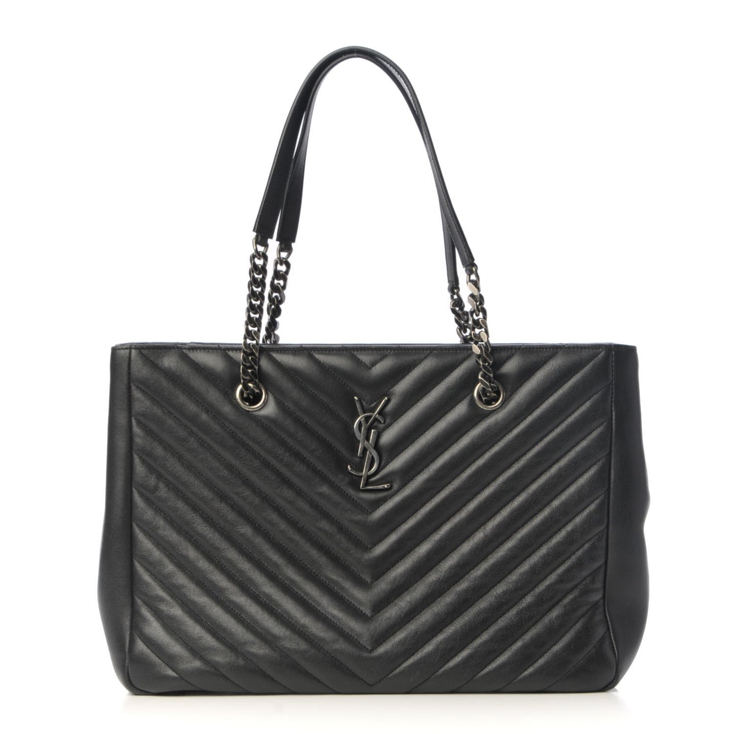 Sheepskin Matelasse Chevron Large Monogram Shopping Bag Black