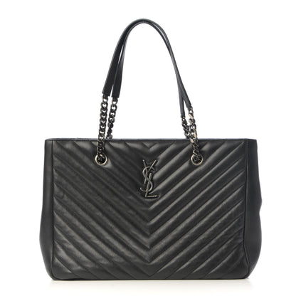 Saint Laurent Sheepskin Matelasse Chevron Large Monogram Shopping Bag Black 1 of 14