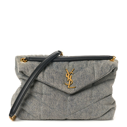 Saint Laurent Denim Quilted Medium Loulou Puffer Monogram Chain Satchel Azur 1 of 7