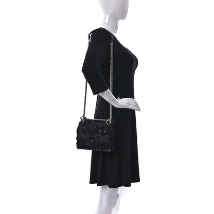Fendi Smooth Calfskin Monster Eyes Fringe Studded Small Kan I Shoulder Bag Black 2 of 8