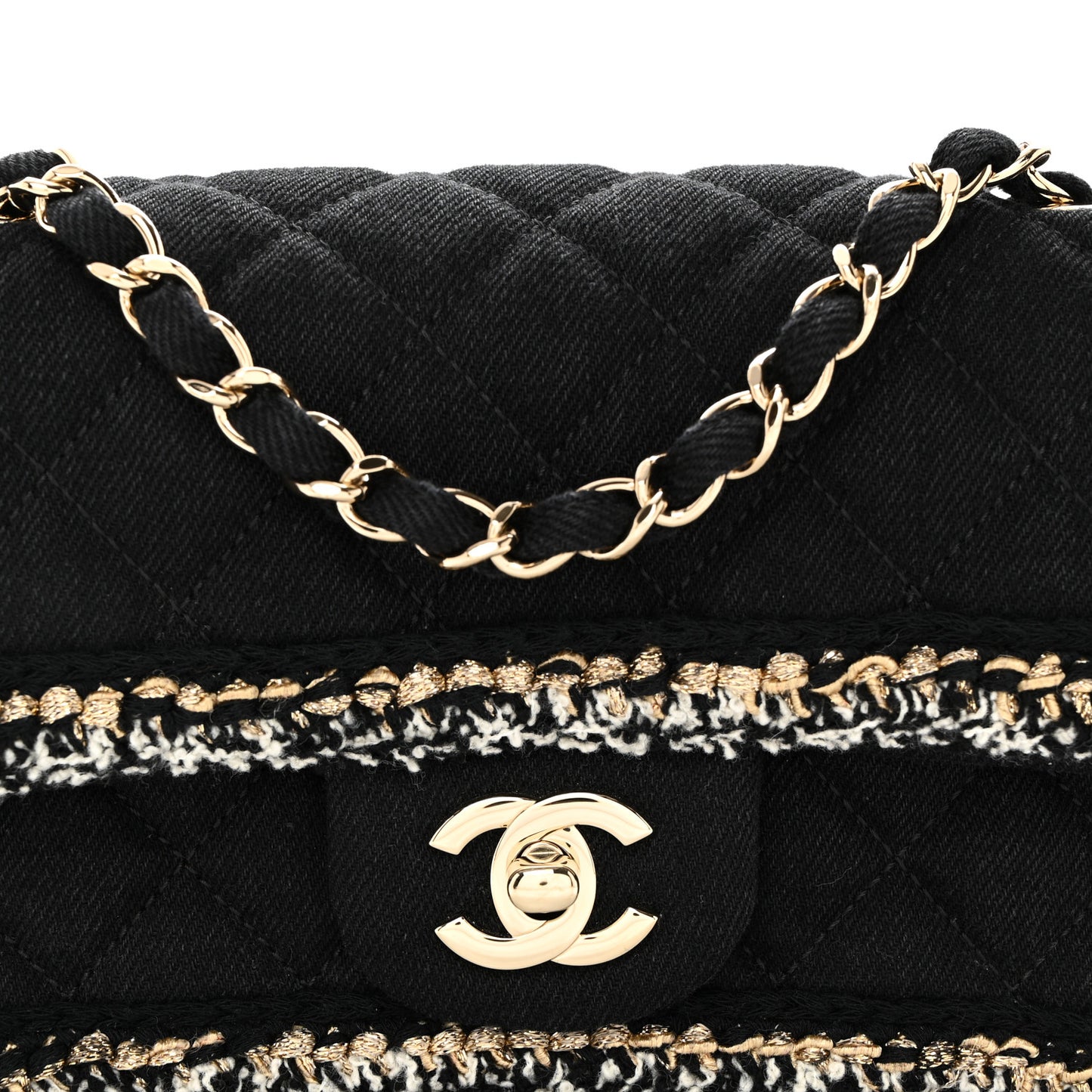 Denim Braided Mini Rectangular Flap Bag Black Gold