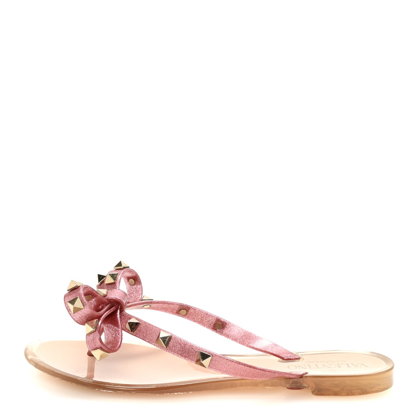 PVC Jelly Glitter Rockstud Bow Thong Sandals 35 Pink