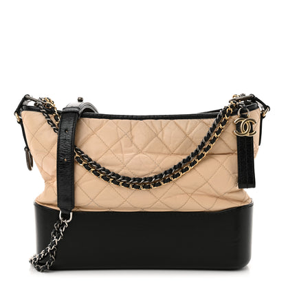 Chanel Aged Calfskin Quilted Medium Gabrielle Hobo Beige Black 1 of 10