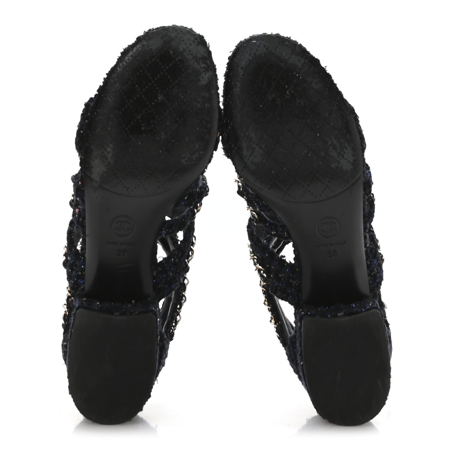 Metallic Tweed Gladiator Chain Sandals 39 Navy Bronze