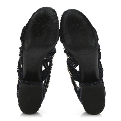 Chanel Metallic Tweed Gladiator Chain Sandals 39 Navy Bronze 13 of 20