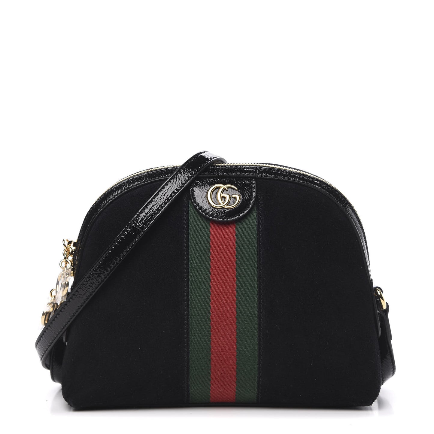 Suede Patent Web GG Small Ophidia Dome Shoulder Bag Black