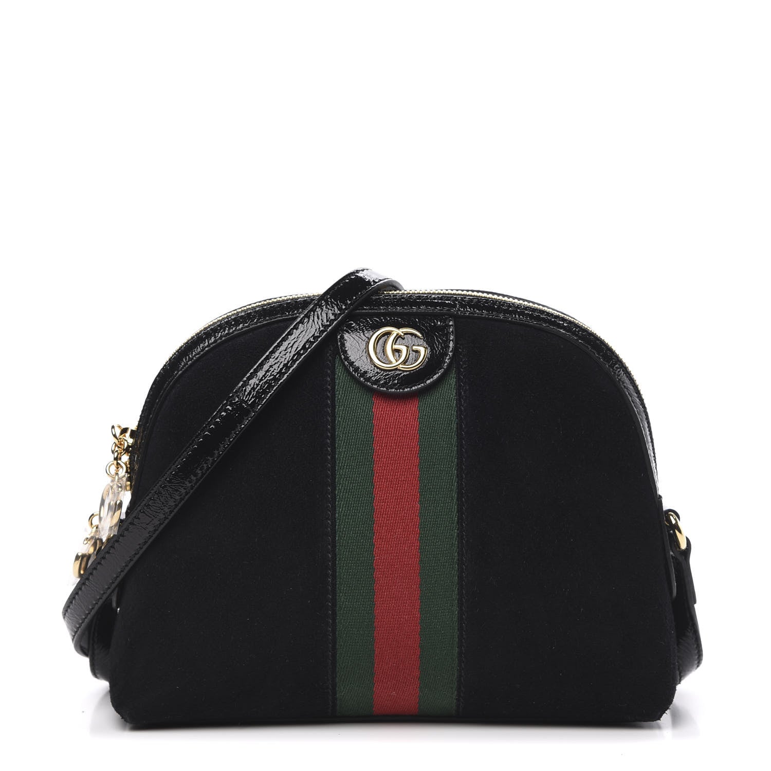 Gucci Suede Patent Web GG Small Ophidia Dome Shoulder Bag Black 1 of 10