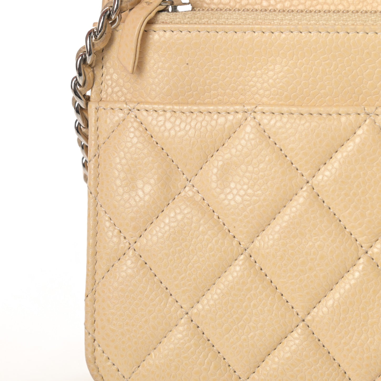 Caviar Quilted Wallet On Chain WOC Beige