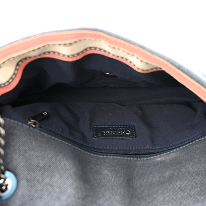 Chanel Denim Pleated Denim Turtle Flap Dark Blue 5 of 11