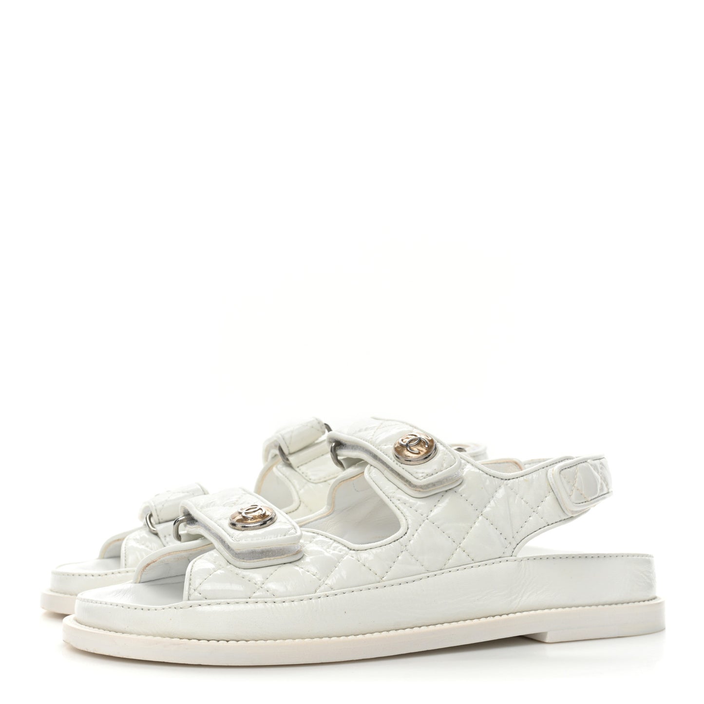 Laminated Lambskin Quilted Velcro Dad Sandals 37.5 White