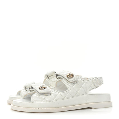 Chanel Laminated Lambskin Quilted Velcro Dad Sandals 37.5 White 3 of 15
